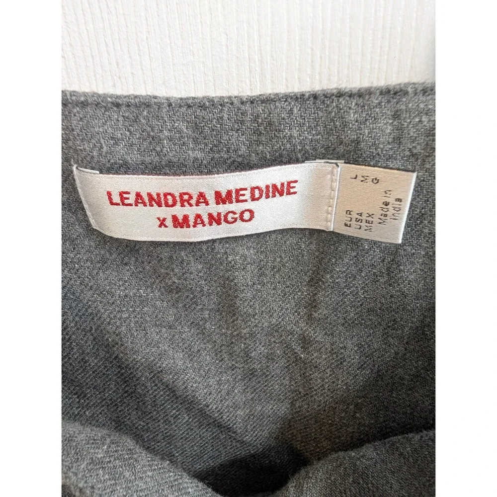 Leandra Medine x Mango Dress Womens Grey‎ Embroidered Ruffle Folk - Size M